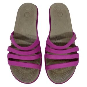 Crocs Rhonda Strappy Wedge Sandal Womens 8 Pink Rubber Outdoor Summer Shoes GUC